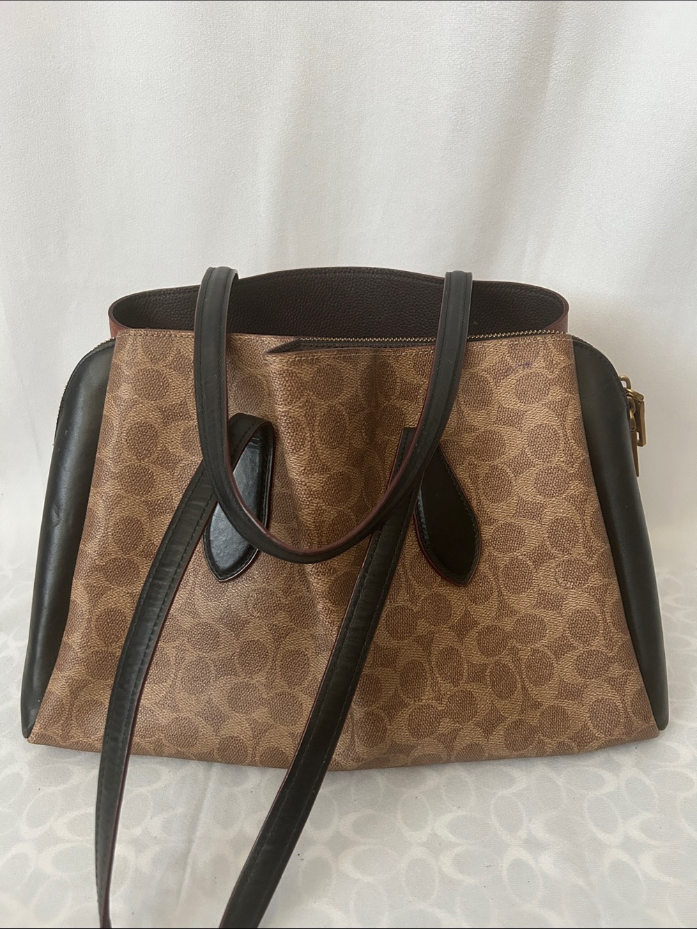 Coach Lora Color-block Tan/Rust Leather Signature Logo Carryall Tote Bag Purse 👜 - Picture 2 of 16